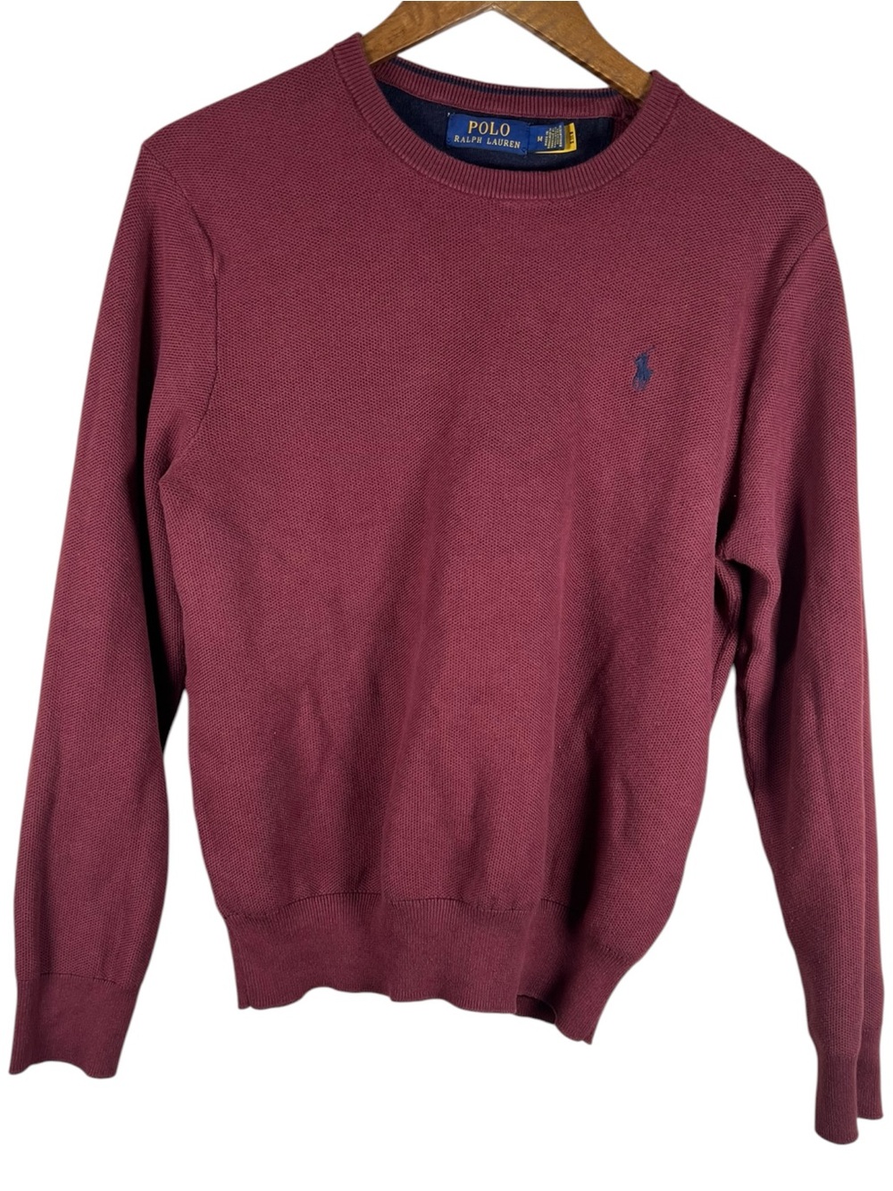 Polo Ralph Lauren Textured Cotton Crewneck Sweater Burgundy Mens M Preppy Ivy